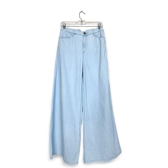 SPRWMN Light Blue Chambray Wide Leg Pants S Boho Lightweight High Waist Casual - Picture 3 of 12